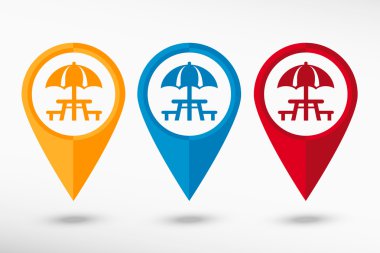 Kamp ve piknik masa simgesi harita işaretçi, vektör çizim