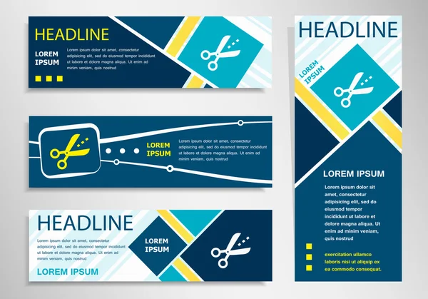 Yatay ve dikey afiş kesik çizgilerle makas simgesi