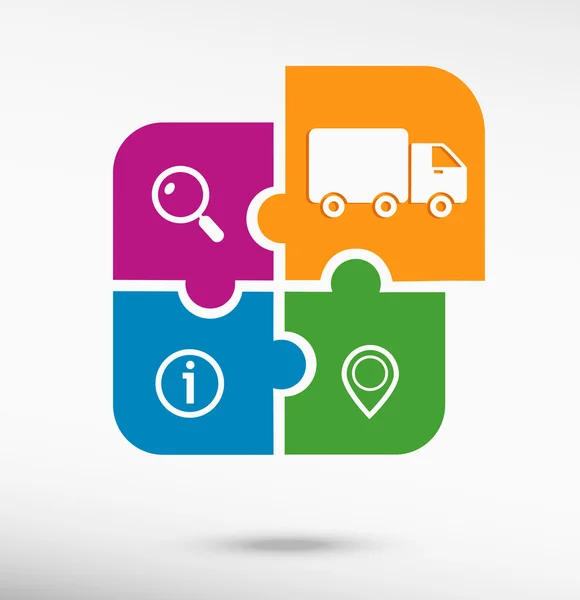 Icône de camion sur puzzle coloré — Image vectorielle
