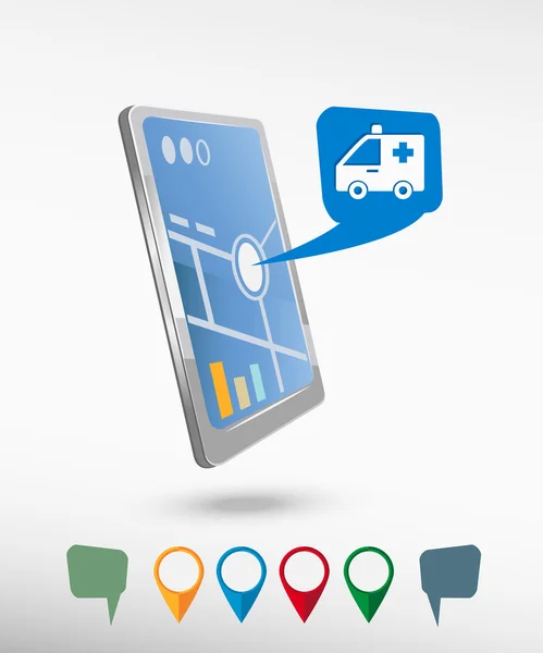 Ambulans ikon och perspektiv smartphone vektor realistisk — Stock vektor