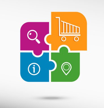 Alışveriş sepeti simgesine renkli parçalı bulmaca 