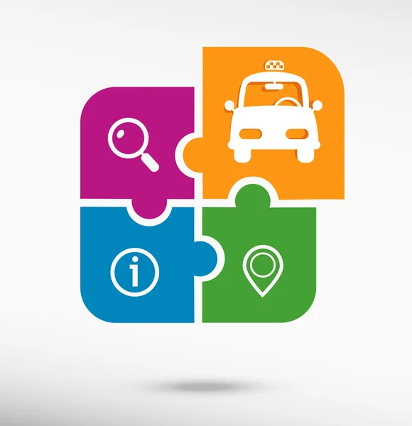 Taxi Icône sur puzzle coloré — Image vectorielle