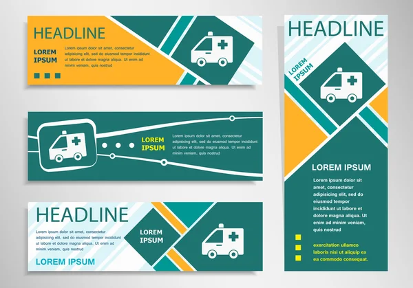 Ambulans simgesini yatay ve dikey indirim afiş, üst