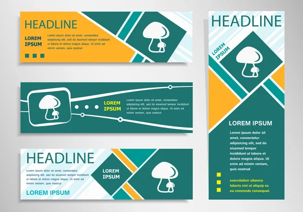 Icône champignons sur la bannière de réduction horizontale et verticale, heade — Image vectorielle