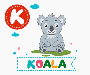 Elle çizilmiş harf K ve komik şirin koala