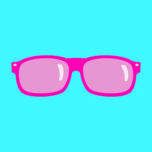 Gafas de sol rosadas sobre fondo azul. Icono plano . — Vector de stock