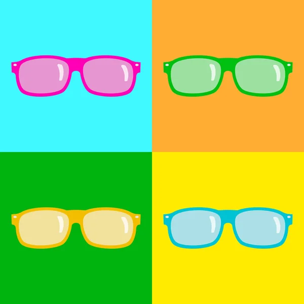 Set de gafas de sol de colores sobre fondos de colores. Iconos planos . — Archivo Imágenes Vectoriales