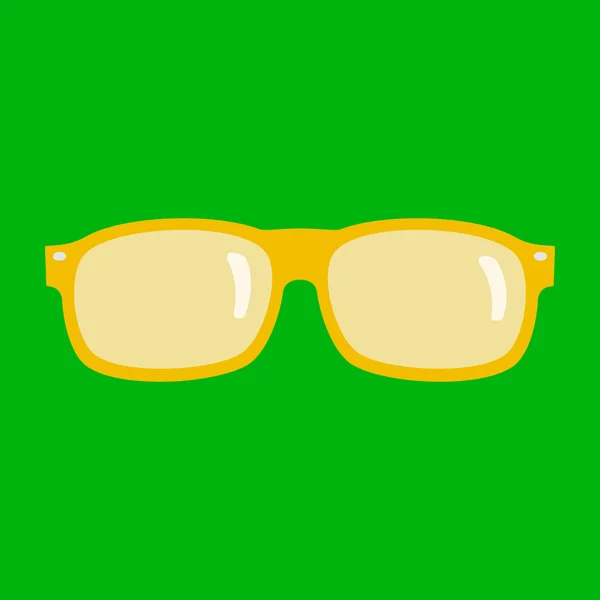 Gafas de sol amarillas sobre fondo verde. Icono plano . — Vector de stock