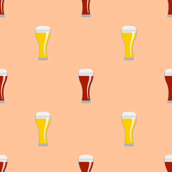 Pohár vörös és világos sör. Varrat nélküli mintát. — Stock Vector