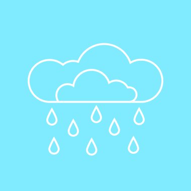 Bulut ve yağmur damla üzerinde mavi arka plan. Satırı düz simgesi.