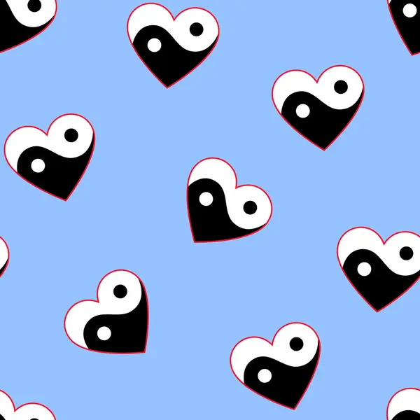 Horizontal yin yang corazones patrón sin costura — Vector de stock