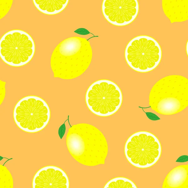 Zitronen und Zitronenscheiben Nahtloses Muster — Stockvektor