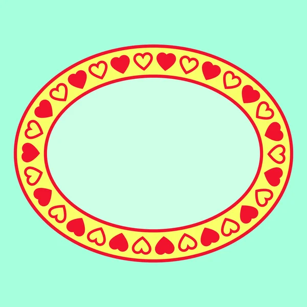 Oval frame with hearts on yellow background — Stock Vector