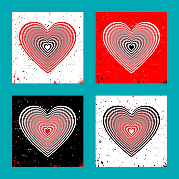 Set of gradient red black striped hearts — Stock Vector