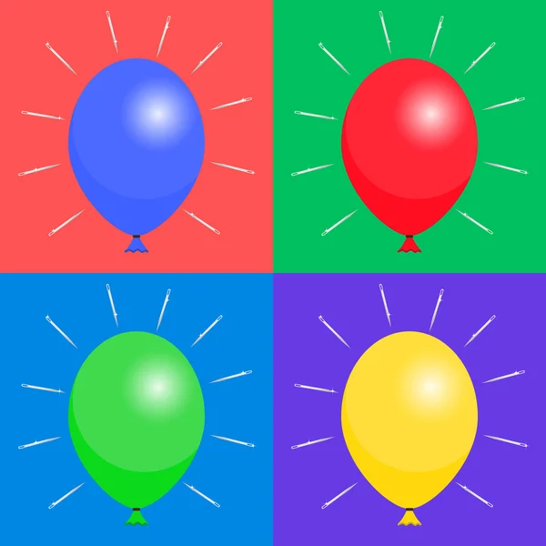 Set gekleurde ballonnen en naalden — Stockvector