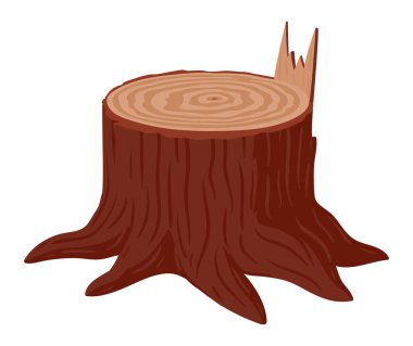 Çizgi film ağaç gövdesi. Ağaç kütüğü, ahşap malzeme, odun ya da oduncu işyeri düz vektör çizimi. Beyaz arkaplanda kuru ağaç koçanı