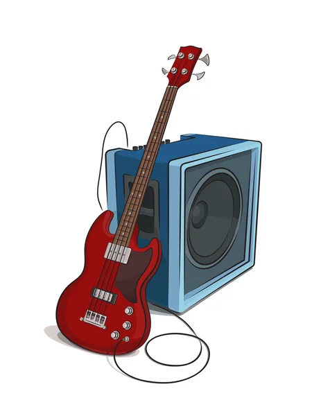 Bass and Amplifier colored illustration. — Stock Vector