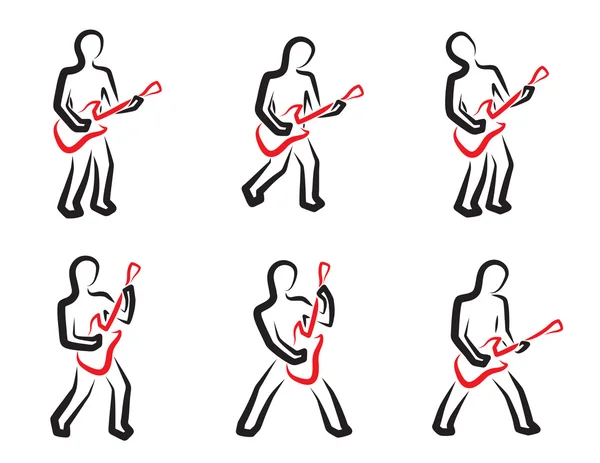 Guitar player silhouettes set — Stock Vector