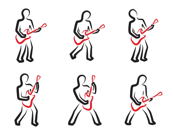 Juego de siluetas para guitarrista — Vector de stock