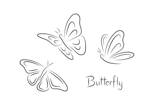 Набор контурных бабочек — стоковый вектор
