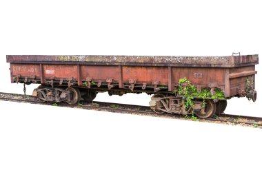 Eski tren vagon beyaz izole arka planda.