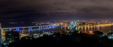 The Hercilio Luz Bridge at night, Florianopolis, Brazil. clipart