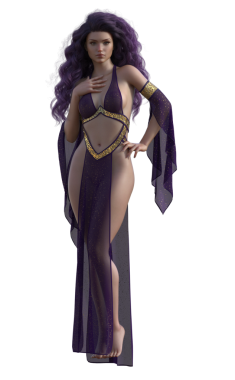 Mor ve altın elbiseli fantezi sihirli kadın