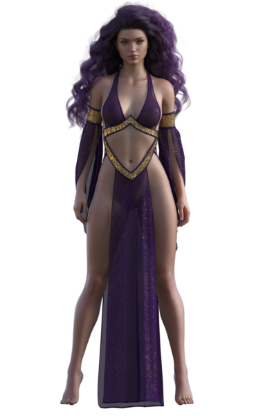 Mor ve altın elbiseli fantezi sihirli kadın