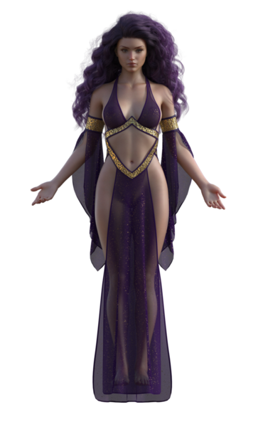Mor ve altın elbiseli fantezi sihirli kadın