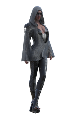 Zincirli üst ve deri elbiseli kadın.