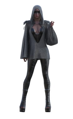 Zincirli üst ve deri elbiseli kadın.