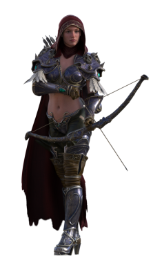 Oklu kapüşonlu savaşçı kadın.