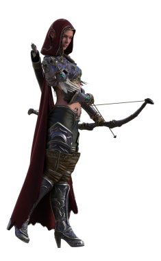 Oklu kapüşonlu savaşçı kadın.