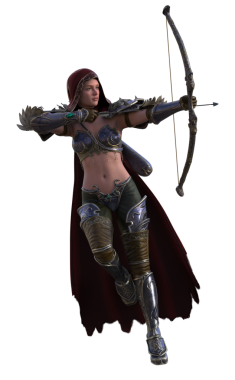 Oklu kapüşonlu savaşçı kadın.