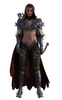 Oklu kapüşonlu savaşçı kadın.