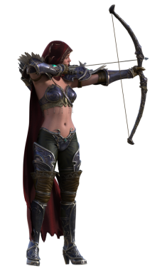 Oklu kapüşonlu savaşçı kadın.