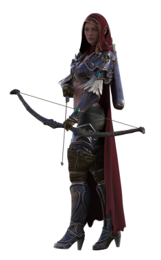 Oklu kapüşonlu savaşçı kadın.