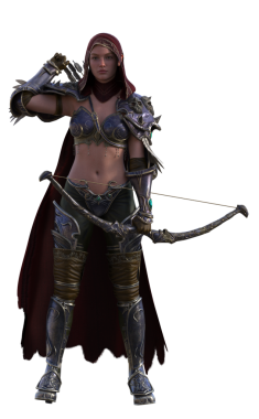 Oklu kapüşonlu savaşçı kadın.