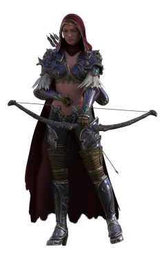 Oklu kapüşonlu savaşçı kadın.