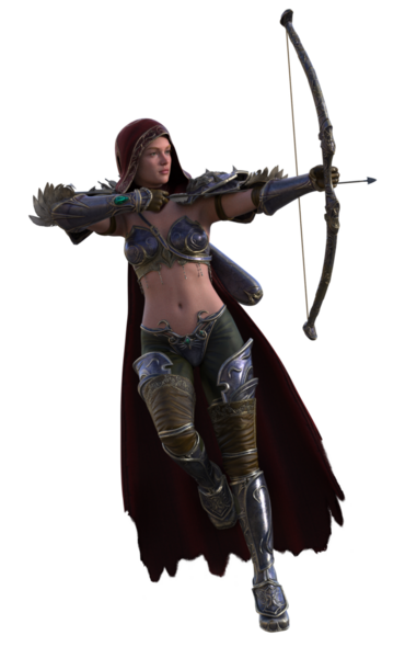 Oklu kapüşonlu savaşçı kadın.