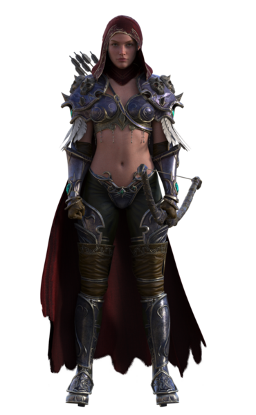 Oklu kapüşonlu savaşçı kadın.