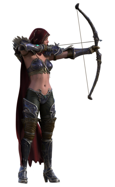 Oklu kapüşonlu savaşçı kadın.