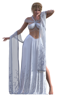 Beyaz elbiseli fantezi kadın.