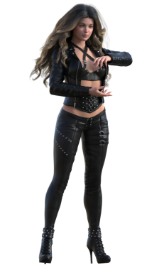 Deri ceketli şehir fantazisi kadın.