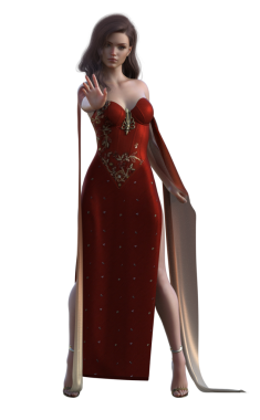 Kırmızı elbiseli fantezi kadın.