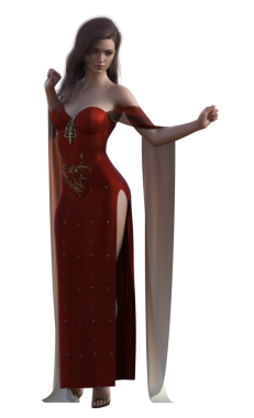 Kırmızı elbiseli fantezi kadın.