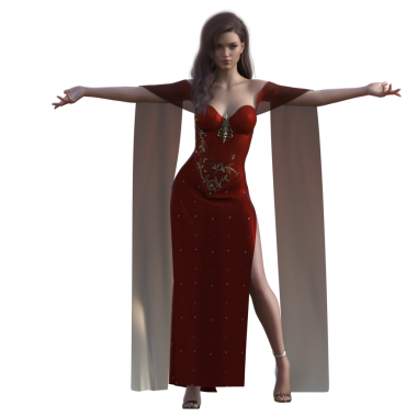 Kırmızı elbiseli fantezi kadın.
