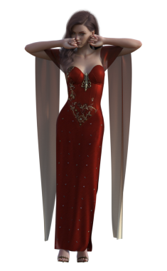 Kırmızı elbiseli fantezi kadın.