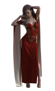 Kırmızı elbiseli fantezi kadın.