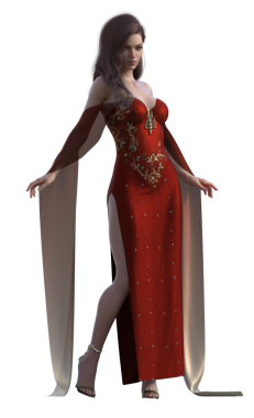 Kırmızı elbiseli fantezi kadın.